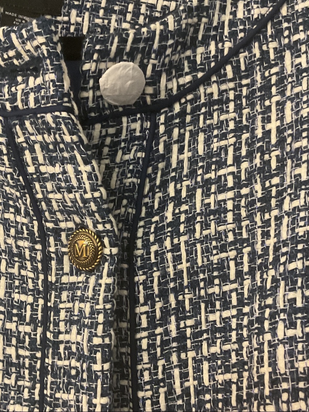 Marciano Navy and White Tweed Cropped Blazer - Picture 3 of 5